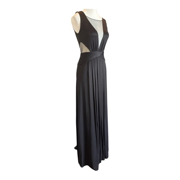 BCBGMAXAZRIA Magdalena Black Sheer Draped Jersey Gown Dress XXS Formal Maxi - Picture 6 of 15
